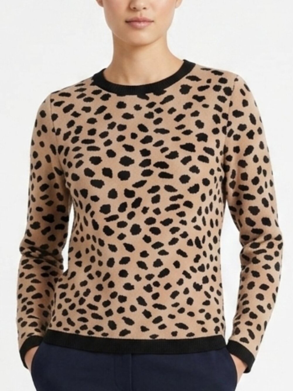 H by Halston Leopard Print Brown Black Long Sleeve Sweater Women's Size M